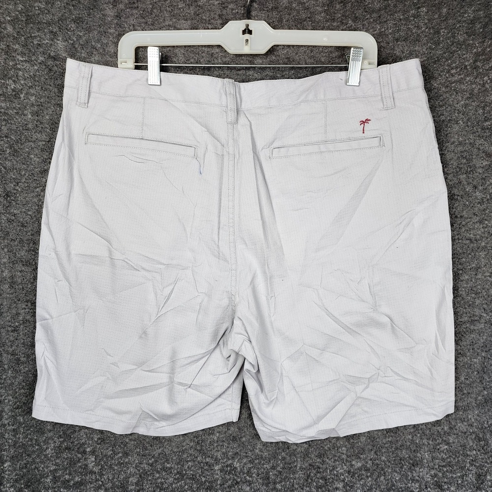 Kahala Shorts Mens 38 Light Gray Grid Textured Cotton Blend Flat Front Palm Tree